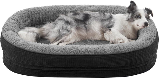 JOEJOY Orthopedic Dog Beds Large Sized Dog, XL Egg-Crate Memory Foam Pet Couch Bed with Bolster Sides, Waterproof Lining, Removable Washable Cover & Non-Slip Bottom, Grey