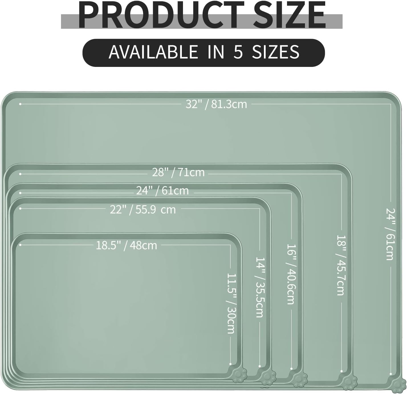 Reopet Waterproof Pet Feeding Mat, Non-Slip Silicone Placemats for Dog Cat Food and Water Bowl, High Raised Edges to Prevent Spills and Protect Floors