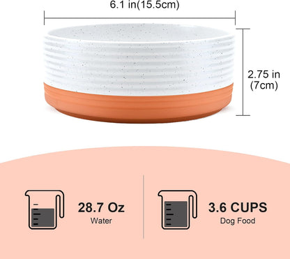 SPUNKYJUNKY Elevated Dog Bowls Ceramic, 6.1'' Dogs and Cat Food Water Bowls Raised with Non-Slip Bamboo Stand for Medium Sized Breed Microwave Dishwasher Safe - 28.7 OZ,Beige