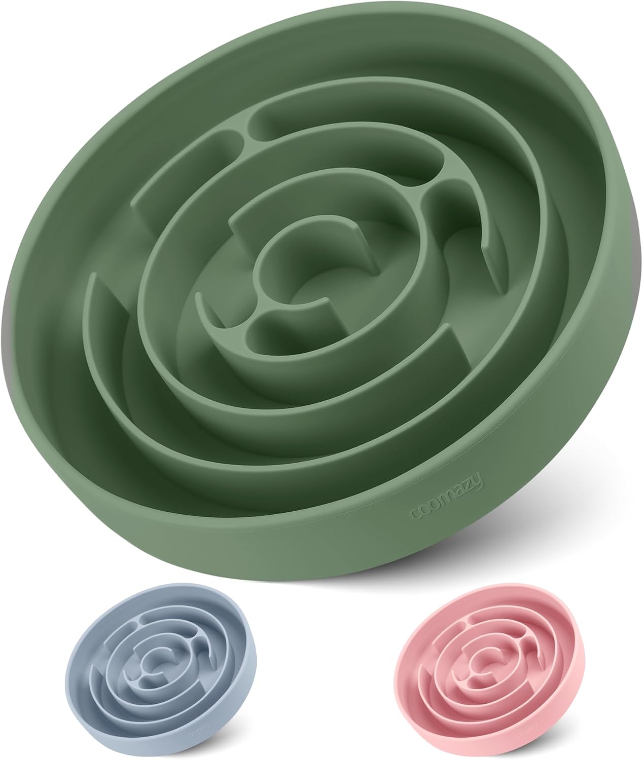 Coomazy Extra Large Slow Feeder Bowl, Silicone Dog Bowl with Suction Cups, Slow Feeder & Non-Slip Design, Boredom and Anxiety Reducer, Suitable for Large Dogs, Avocado Green, 5 Cup