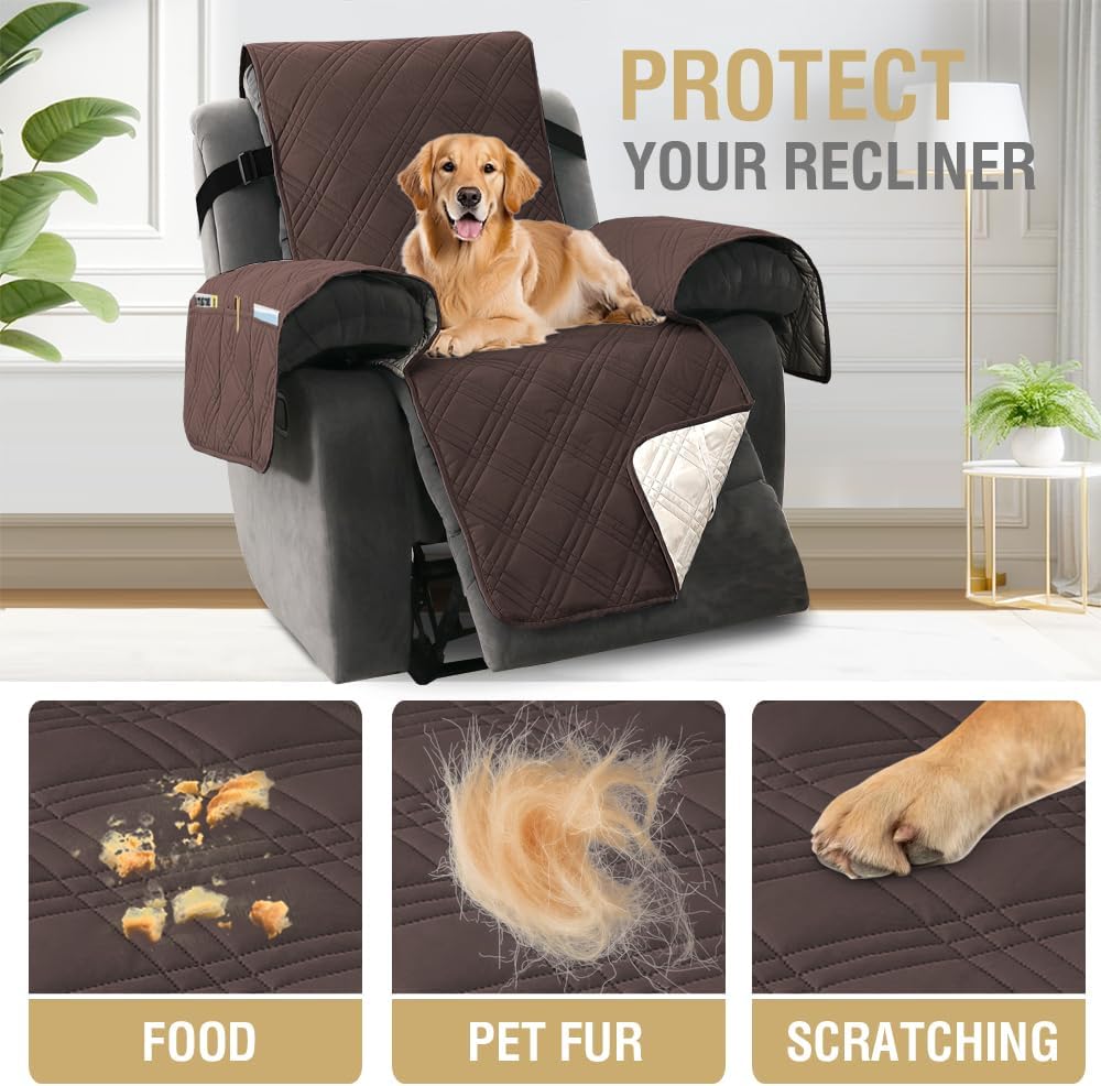 H.VERSAILTEX 100% Waterproof Slipcovers for Couches and Sofas Modern Pet Couch Cover Thick Soft Furniture Protector with Elastic Straps(Sofa, Lily Pad/Beige)