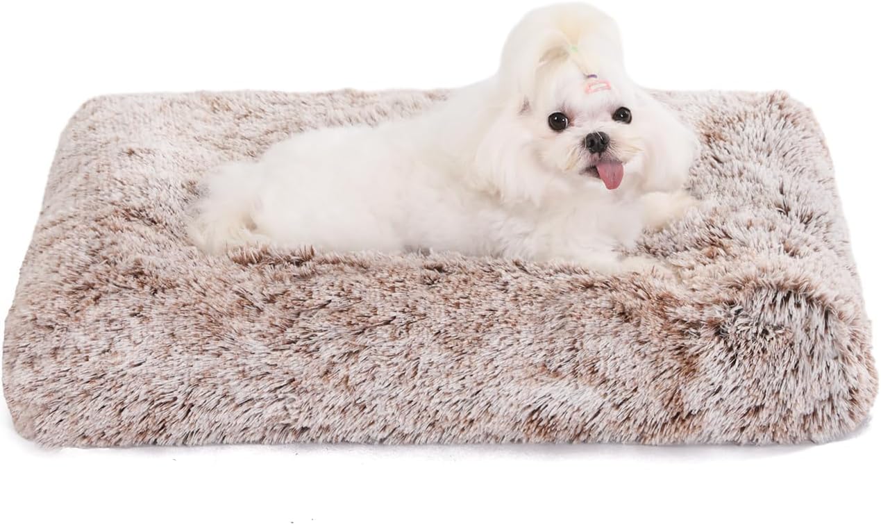 Bedfolks Waterproof Dog Crate Bed, Plush With Removable Washable Cover, Faux Fur Crate Pad for Medium Dogs, Fluffy Kennel 29"x21", Dark Grey