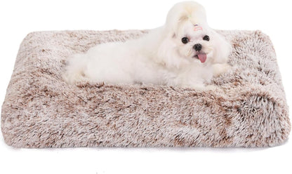 Bedfolks Waterproof Dog Crate Bed, Plush With Removable Washable Cover, Faux Fur Crate Pad for Medium Dogs, Fluffy Kennel 29"x21", Dark Grey