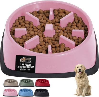GORILLA GRIP® Patented BPA Free Slow Feeder Dog Bowls, Interactive Puzzle Toy for Dogs and Cats Food Training Enrichment, Keeps Pets Busy and Prevents Puppy Overeating, Small Breeds, 1 Cup, Gray