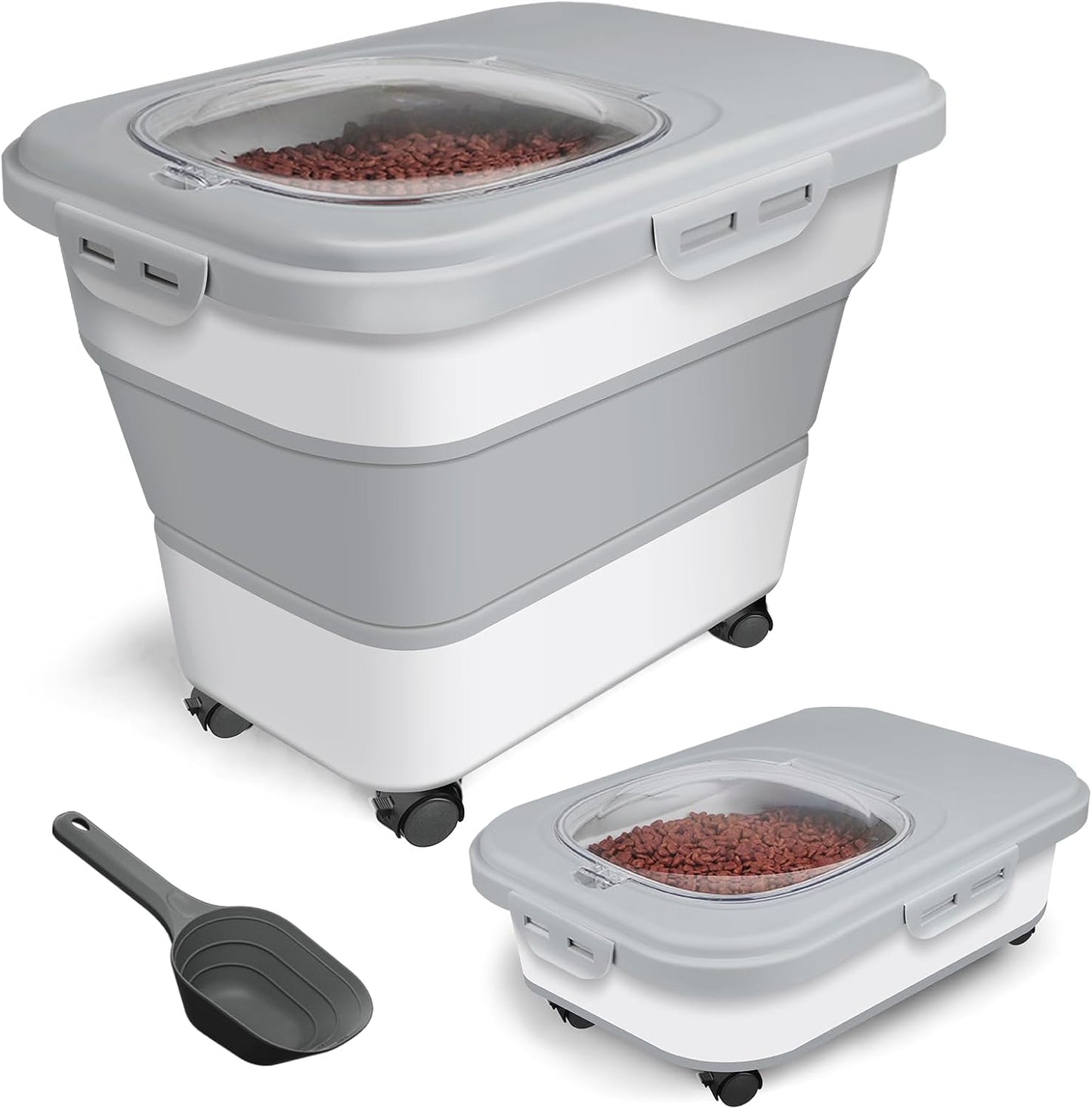 TIOVERY Dog Food Storage Container Small, 10-13lbs Collapsible Dog Cat Food Containers with Airtight Clear Flip-top and Pet Food Scoop, Pet Food Storage Container Bin for Dog Cat Bird Other Pets Grey