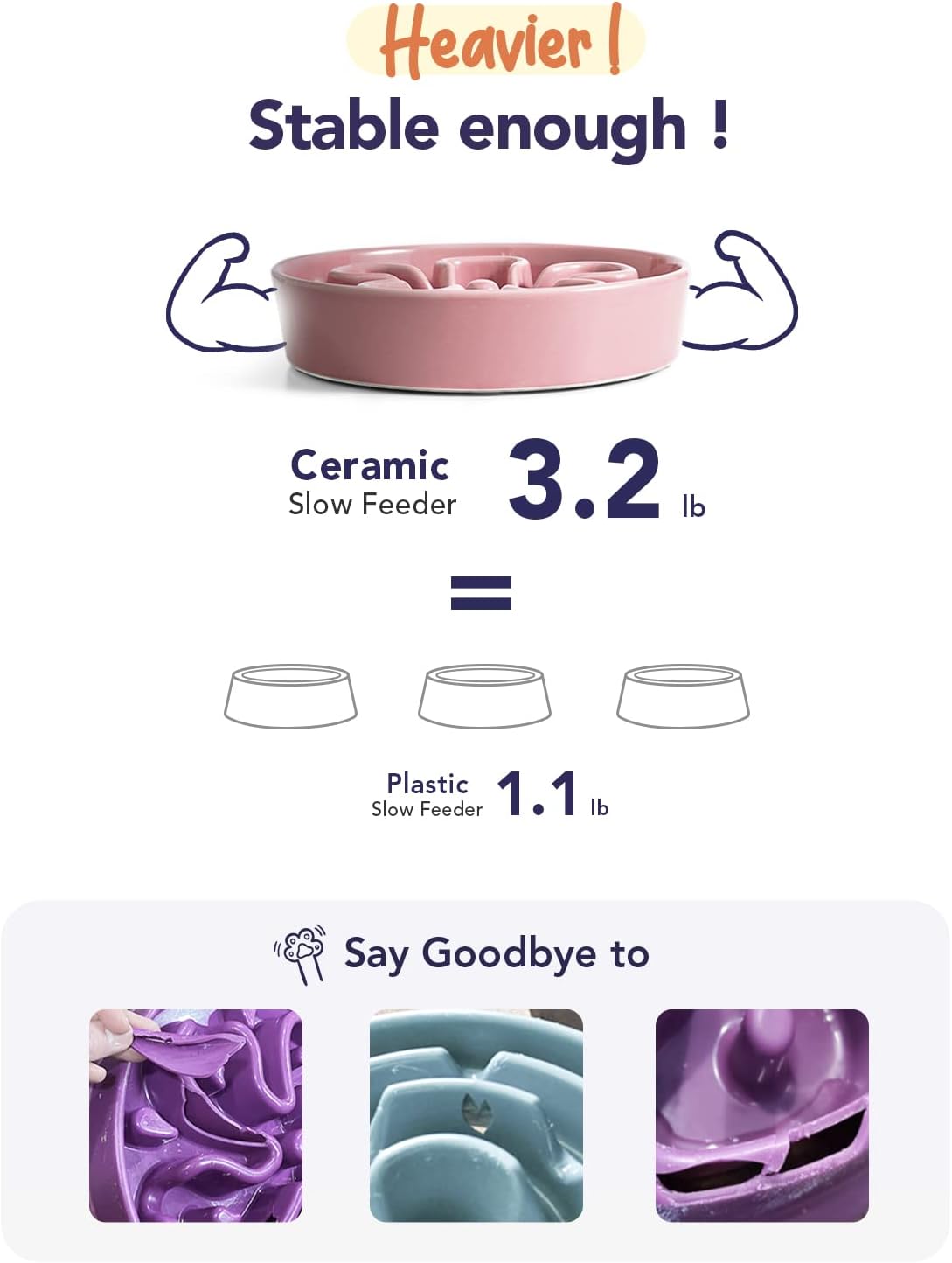 LE TAUCI Dog Bowls Slow Feeder Ceramic, 1.5 Cup Slow Feeding Bowl for Small and Medium Breed, Puzzle Dog Food Bowl for Fast Eater, Maze Purple