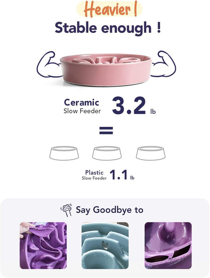 LE TAUCI Dog Bowls Slow Feeder Ceramic, 1.5 Cup Slow Feeding Bowl for Small and Medium Breed, Puzzle Dog Food Bowl for Fast Eater, Maze Purple