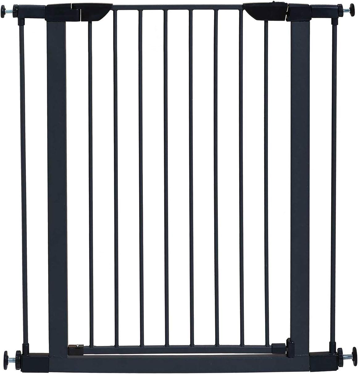 MidWest Homes for Pets 39 Inches Tall Walk-Though Steel Pet Gate, Pressure Mounted Dog Gatewith Glow Strip Measures 29-38 Inches Wide & Includes Two 3-Inch-Wide Extensions, Graphite