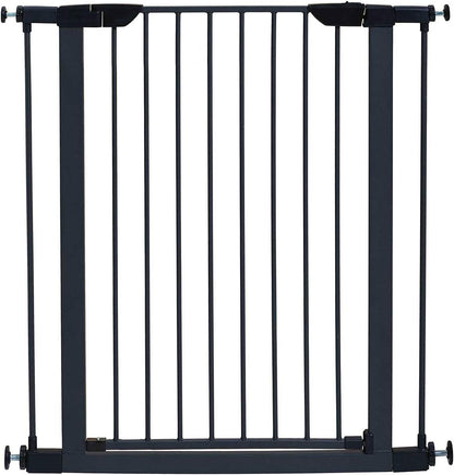 MidWest Homes for Pets 39 Inches Tall Walk-Though Steel Pet Gate, Pressure Mounted Dog Gatewith Glow Strip Measures 29-38 Inches Wide & Includes Two 3-Inch-Wide Extensions, Graphite