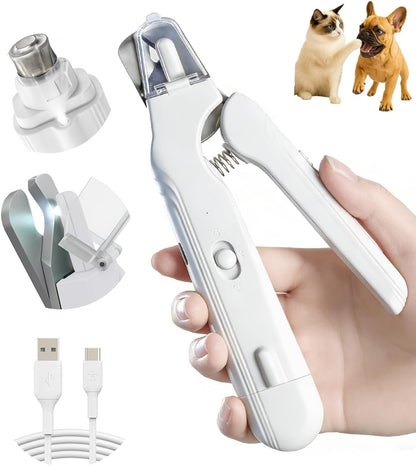 2-in-1 Dog Nail Clipper & Nail Grinder with 2 LED Lights Splash Guard for Large Medium Small Cats Dogs Pets Paw Trimmer Claw Grinders USB Rechargeable White