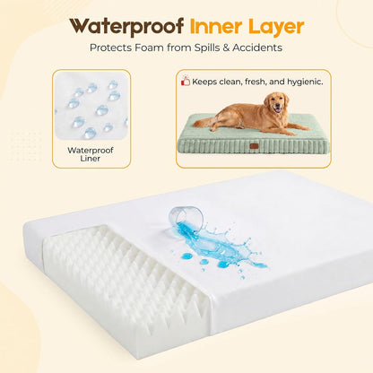 Orthopedic Dog Bed for Large Dog, Waterproof Pet Bed,Non-Slip Bottom and Egg-Crate Foam with Removable Washable Cover Crate Bed,Cream,36"x27"x3"