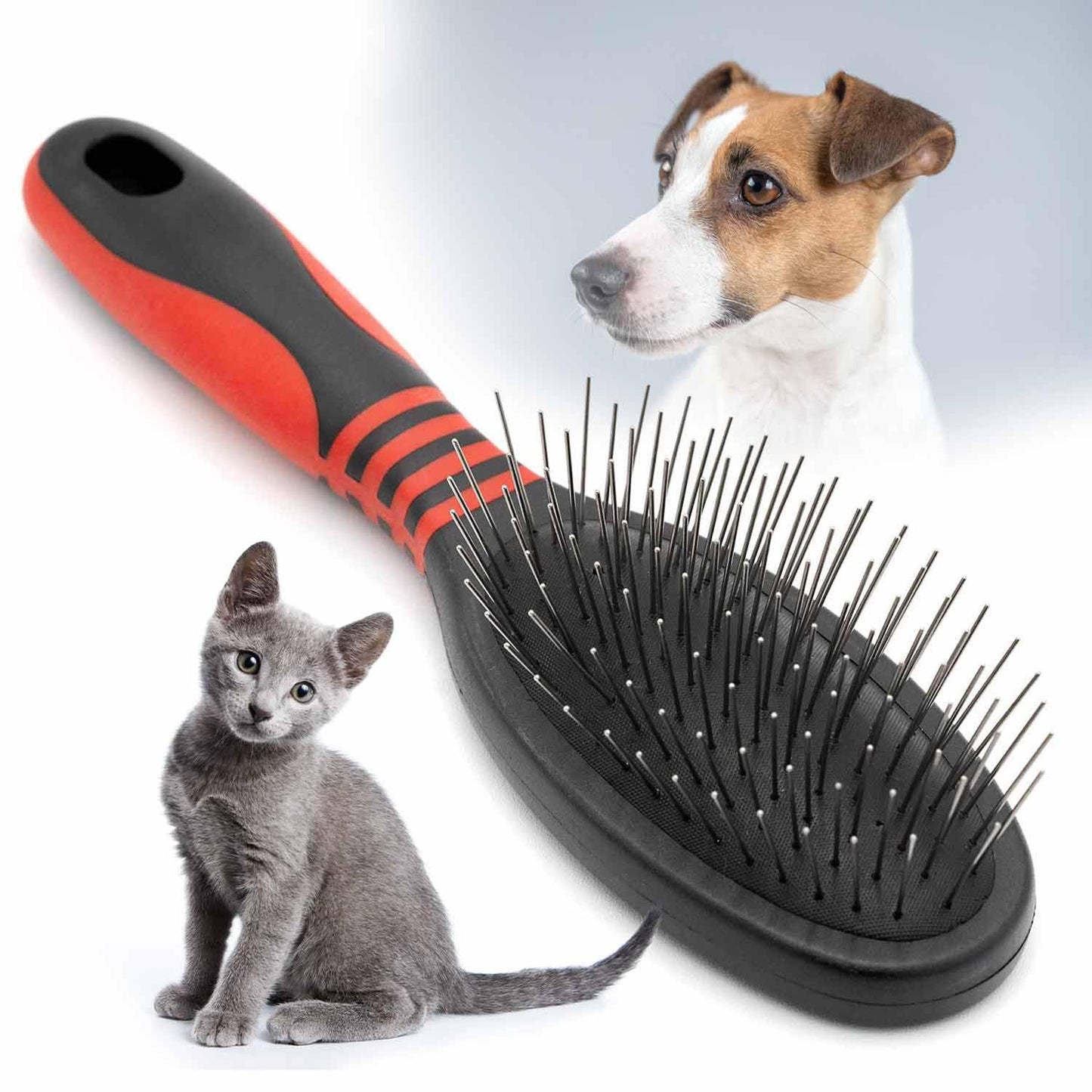 Jeffers Pet Dual Level Pin Universal Slicker Brush for Dogs, Cats & Small Pets - Curved Grooming Brush with Long & Short Pins for Shedding, Detangling, Finishing - Remove Mats & Dead Coat - Large