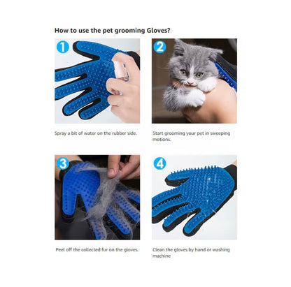 Limpet Grooming Glove- Hair remover gloves- Gentle shedding brushes for dogs, cats & horses (1 pair) (Blue)