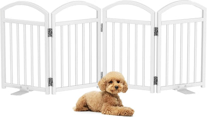 Snughome Short Dog Gate Indoor, 19.69" H Freestanding Small Dog Door Gates with Support Feet, Expands Up to 48" Wide Foldable Pet Gates for Doorway, 4 Panel Folding Pet Door Pet Fence for Puppy, White