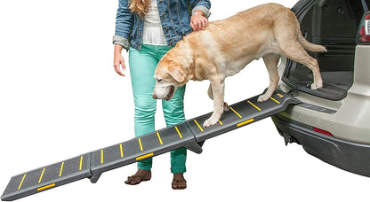 Pet Gear Tri-Fold Portable Pet Ramp for Dogs and Cats, 71" Long, Extra Wide, Holds up to 200lbs, Patented Design, Compact/Easy Fold with Safety Tether, Titanium