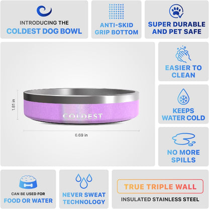 Coldest Dog Bowl - Anti Rust Metal, Non Slip, 3 Layers Insulated Stainless Steel Dog Bowls - Spill Proof & Heavy Duty - Water Bowl for Dogs, Cats & Pets, Dish Washer Safe (21 oz, Stealth Black)