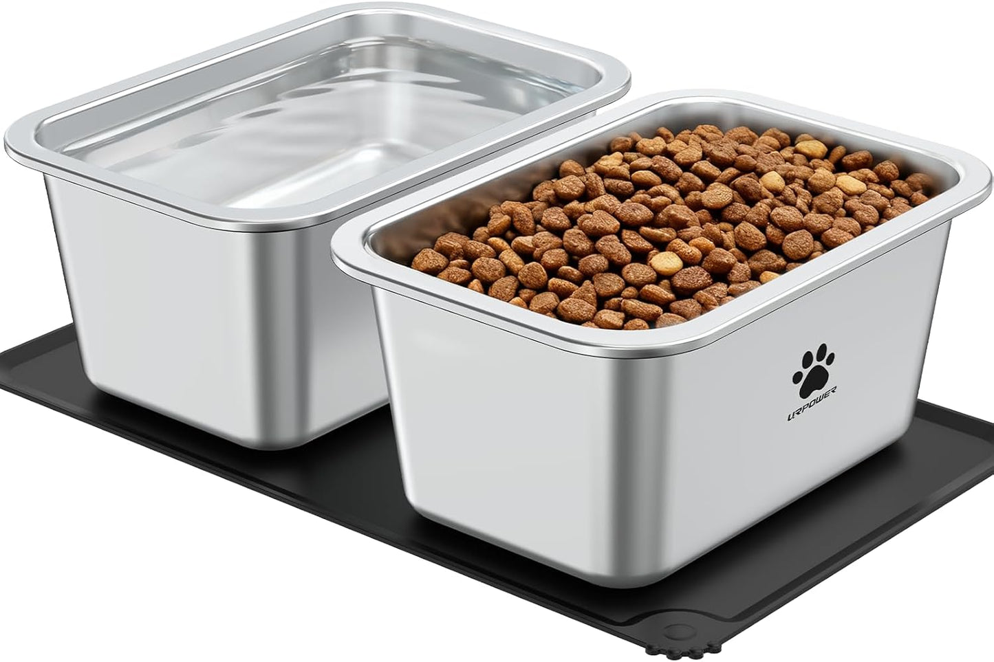 URPOWER 2 Pack 1.25 Gallon Large Dog Water Bowl, Thickened Stainless Steel Dog Water & Food Bowls with Non-Slip Mat, Spill-Proof Metal Pet Bowl Set for Medium, Large, X-Large Dogs, Indoor/Outdoor Use
