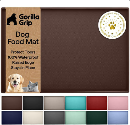 GORILLA GRIP 100% Waterproof Raised Edge BPA Free Silicone Pet Feeding Mat, Dog Cat Food Mats Contain Spills Protects Floors, Placemats for Cats and Dogs Water Bowl, 18.5x11.5, Gray