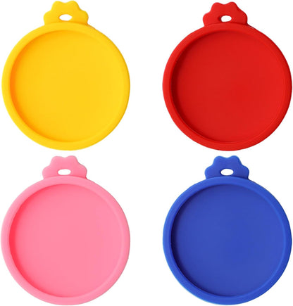 PINE & LINEN 4 Pcs 2.5inch Durable Pet Can Lids, Silicone Small Pet Can Covers Waterproof Cat Food Cans Lids for 3 oz Cat Food Cans（Yellow+Red+Pink+Blue）