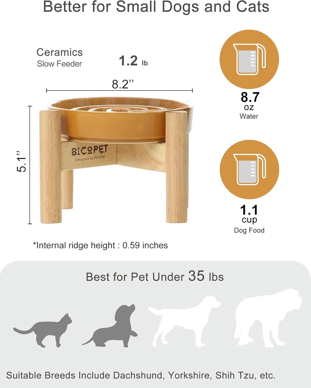 Ceramic Slow Feeder Dog Bowl, Maze Puzzle Non-Slip Silicone Base Stoneware Bowl for Small Medium Dogs, Heavy Duty Anti-Bloat Dog Food Bowl Dishwasher Safe – Apricot, Medium