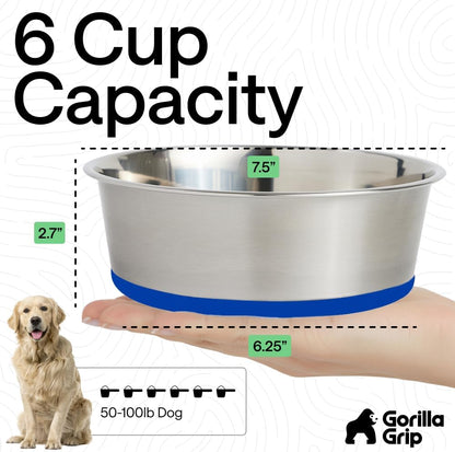 GORILLA GRIP Dog Bowls, Food Grade 304 Stainless Steel, Holds 2 Cups Each (16 fl oz) Food and Water Bowl for Feeding Dogs and Cats, Dishwasher Safe, Rust Resistant, BPA Free Rubber Base Set of 2 Black