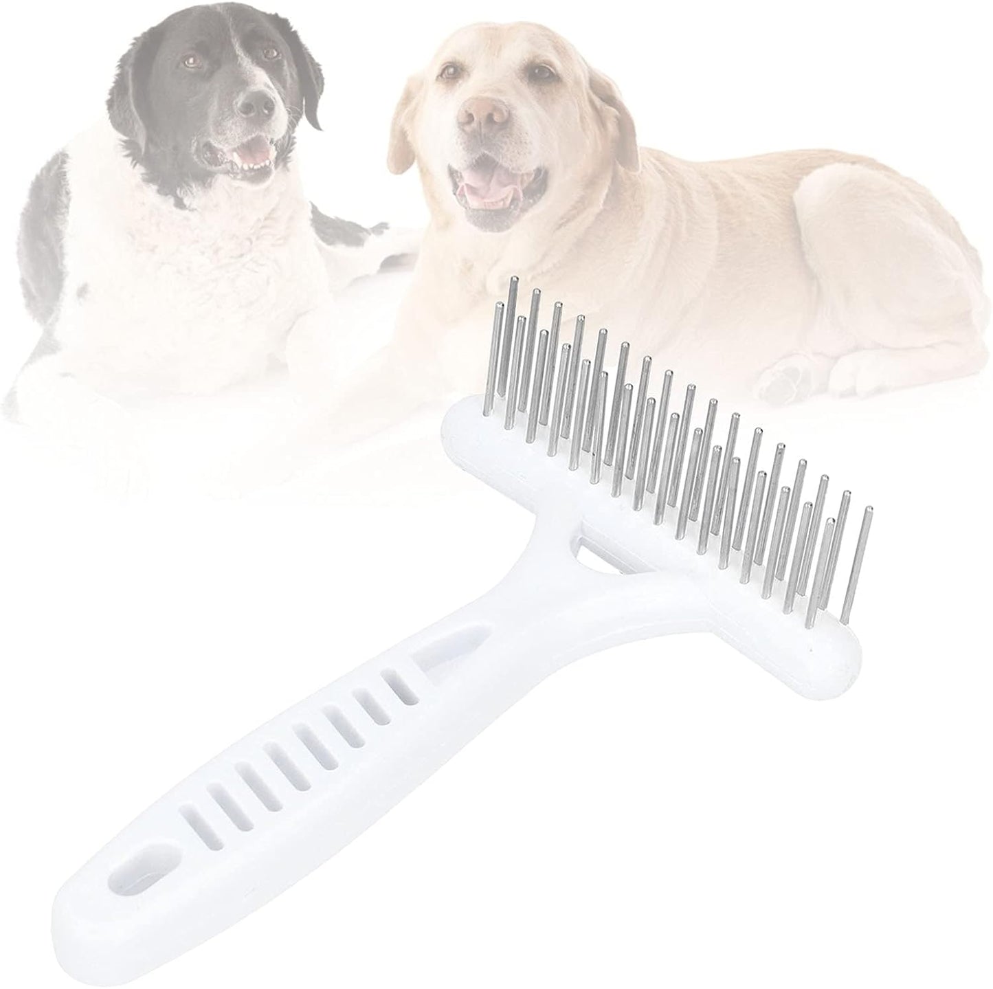 Emoshayoga Pet Double Row Rake, Gentle and Safe Dog Undercoat Rake Removing Dead Hair Non‑Slip Handle with Double‑Row Comb Teeth for Thick Long Hair