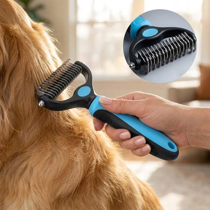 Sakerplus Pet Grooming Tool for Dogs & Cats, Professional Deshedding & Dematting Brush, Stainless Steel Undercoat Rake for Long & Short Hair Pets, Gentle Pet Hair Remover Comb (Blue,Small+Large)