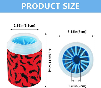 Peppers Chili Red Pattern Dog Paw Cleaner Cup with Soft Silicone Brush, Portable Lightweight Small Muddy Paw Washer for Dogs, Easy to Use Pet Foot Cleaner