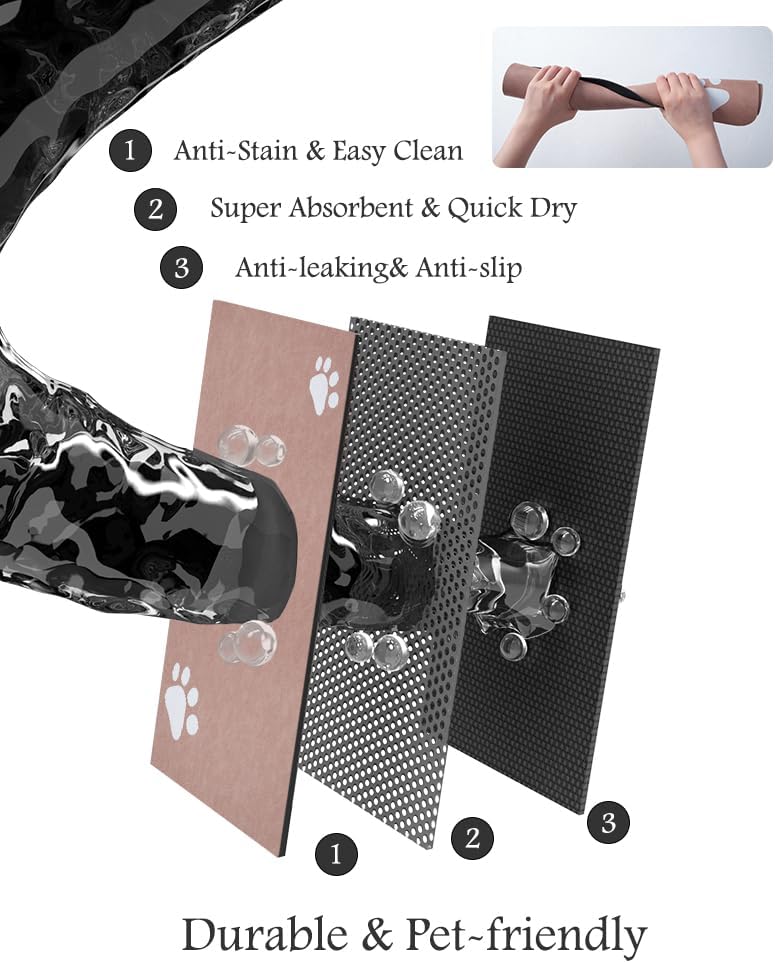 PADOOR Pet Feeding Mat-Absorbent Dog Mat for Food and Water Bowl-No Stains Easy Clean Dog Food Mat-Quick Dry Water Dispenser-Puppy Supplies Accessories