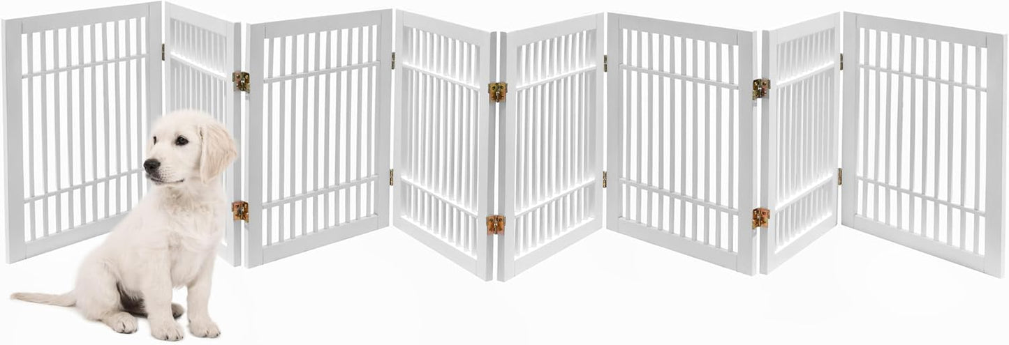 Urnporium Freestanding Wooden Dog Gate for Doorways – Foldable Acacia Wood Pet Gate, No Drill Portable Indoor/Outdoor Puppy Fence Barrier (White Pet Gate, 3 Panel 24" Tall)