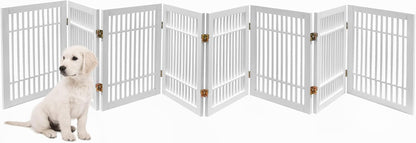 Urnporium Freestanding Wooden Dog Gate for Doorways – Foldable Acacia Wood Pet Gate, No Drill Portable Indoor/Outdoor Puppy Fence Barrier (White Pet Gate, 3 Panel 24" Tall)