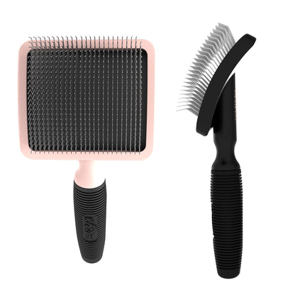 Kenchii Long Pin Slicker Brush for Dogs (Poodles, Doodles, Goldendoodles, Labradoodles), Professional Grooming Brush for Detangling, Fluffing & Dematting, Non-Slip Comfort Handle (Black)