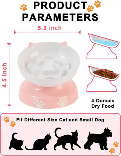 Y YHY Ceramic Cat Slow Feeder, Elevated Dog Food Bowl Tilted Design, Slow Feeder Bowl no Black Chin, Cat Shape for Dry and Wet Food