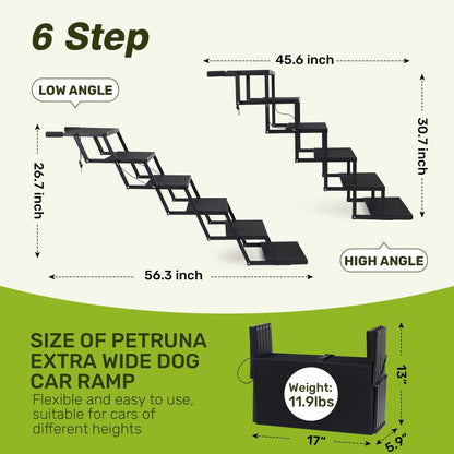 Foldable Dog Car Steps - Upgraded Non-Slip Pet Stairs for Large Dogs, Portable Metal Frame Dog Ramps for High SUV, Truck and Cars, Lightweight Pet Ladder with High Load-Bearing Capacity (6 Steps)
