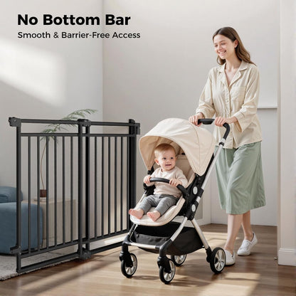 COMOMY 27.5-43" Baby Gate No Bottom Bar for Stairs and Doorways, 2-in-1 Auto Close Dog Gate Indoor for the House, Hardware Mounted Pet Gate with Large Walk Thru Door, Child Safety Gate for Dogs, Black