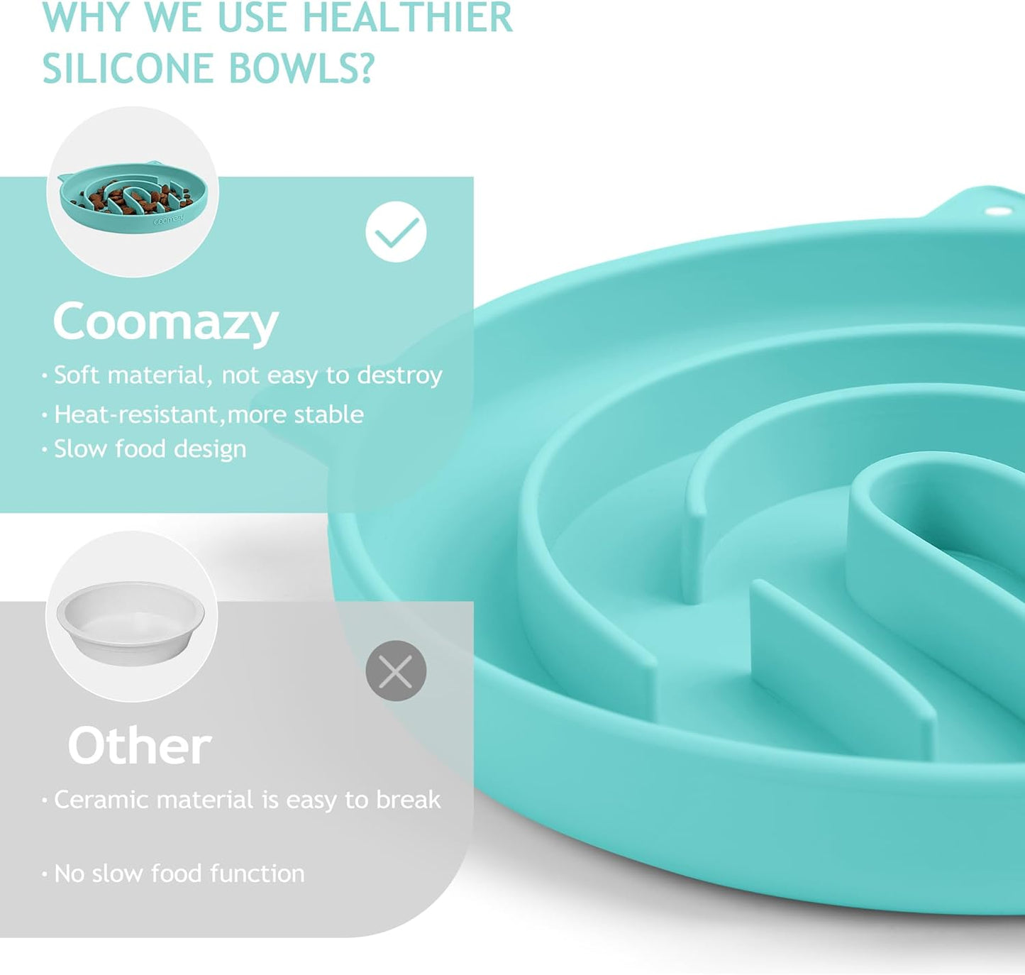 Coomazy Large Silicone Slow Feeder Dog Bowls, Interactive Puzzle Toy for Pets Food Training, Keeps Dogs Busy, Prevents Puppy Overeating (Dark Green, Large: 3.2Cup)