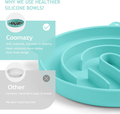 Coomazy Large Silicone Slow Feeder Dog Bowls, Interactive Puzzle Toy for Pets Food Training, Keeps Dogs Busy, Prevents Puppy Overeating (Dark Green, Large: 3.2Cup)