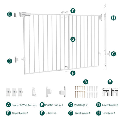 Babelio Baby Gate for Stairs, Kitchen & Doorways, 26-43" W 28" H No Bottom Bar| Easy Installation| One-Handed Operation| Auto-Close| Hardware Mount (Drill Needed) Safety Dog/Pet Gate Indoor (White)