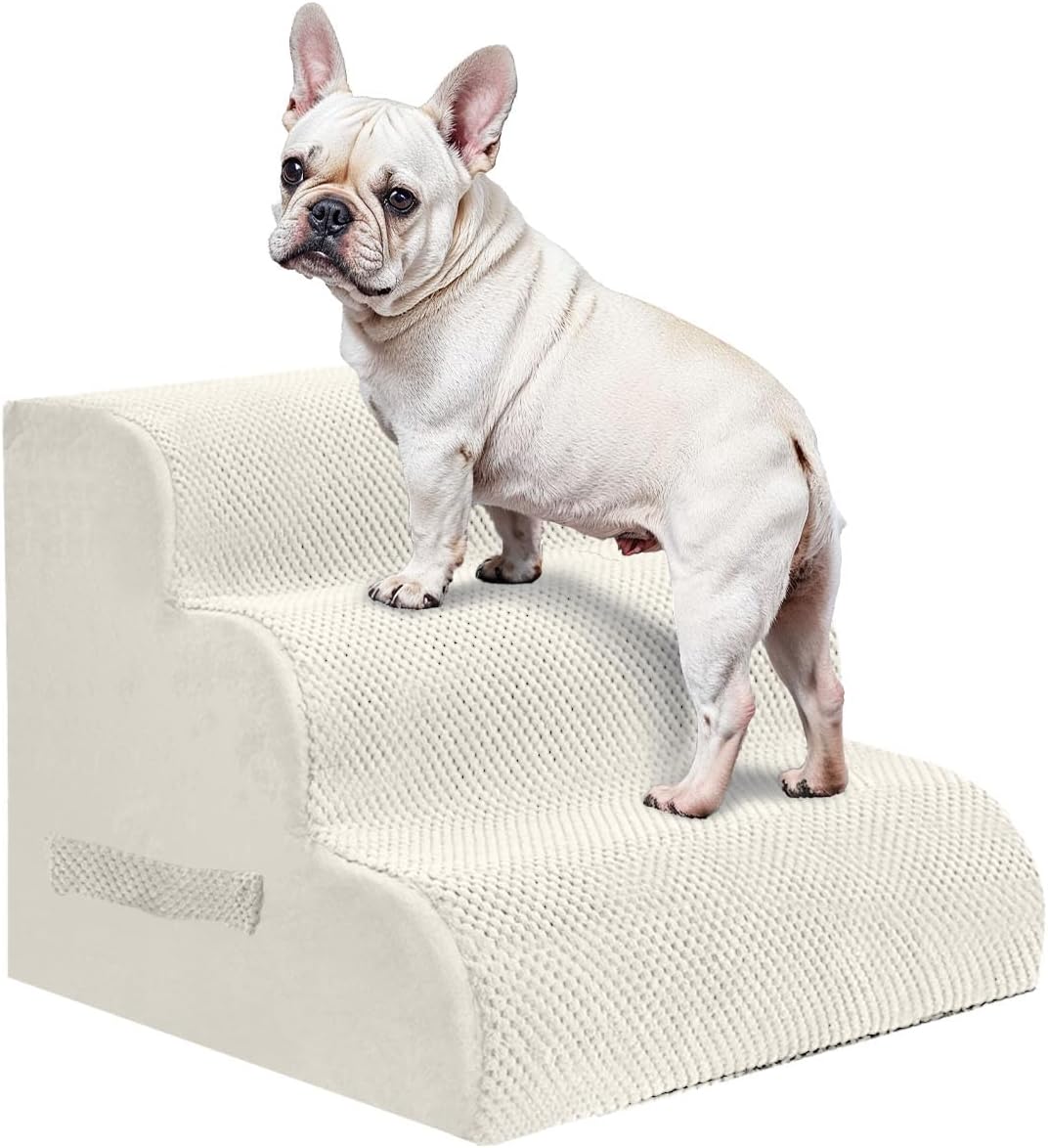 PAWSCRAT Pet Stairs for Dogs 4-Step, 19.6" H Pet Stairs for High Bed, Couch Sofa & Chair, 30D Material Soft Foam Dog Steps with Non-Slip Bottom Surface Removable Washable Cover, Grey