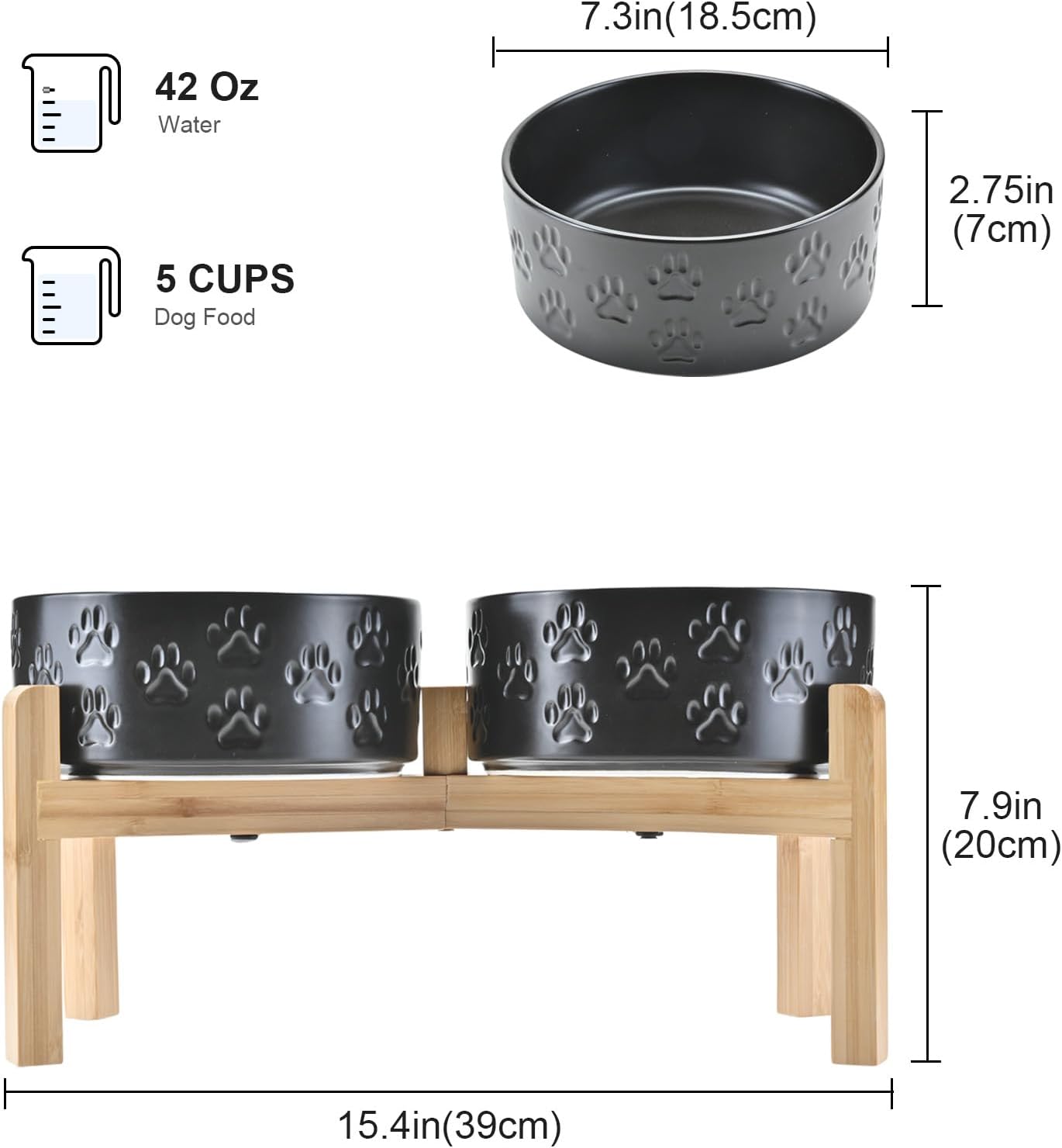 SPUNKYJUNKY Elevated Dog Bowls Ceramic, 6.1'' Dogs and Cat Food Water Bowls Raised with Non-Slip Bamboo Stand for Medium Sized Breed Microwave Dishwasher Safe - 28.7 OZ,Beige