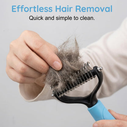 Pet Grooming Tool, Dual-Sided Pet Grooming Comb for Long Hair Dogs & Cats, Double Teeth Pet Grooming Comb, Double Sided Deshedding Pet Rake for Shedding (Blue*L)