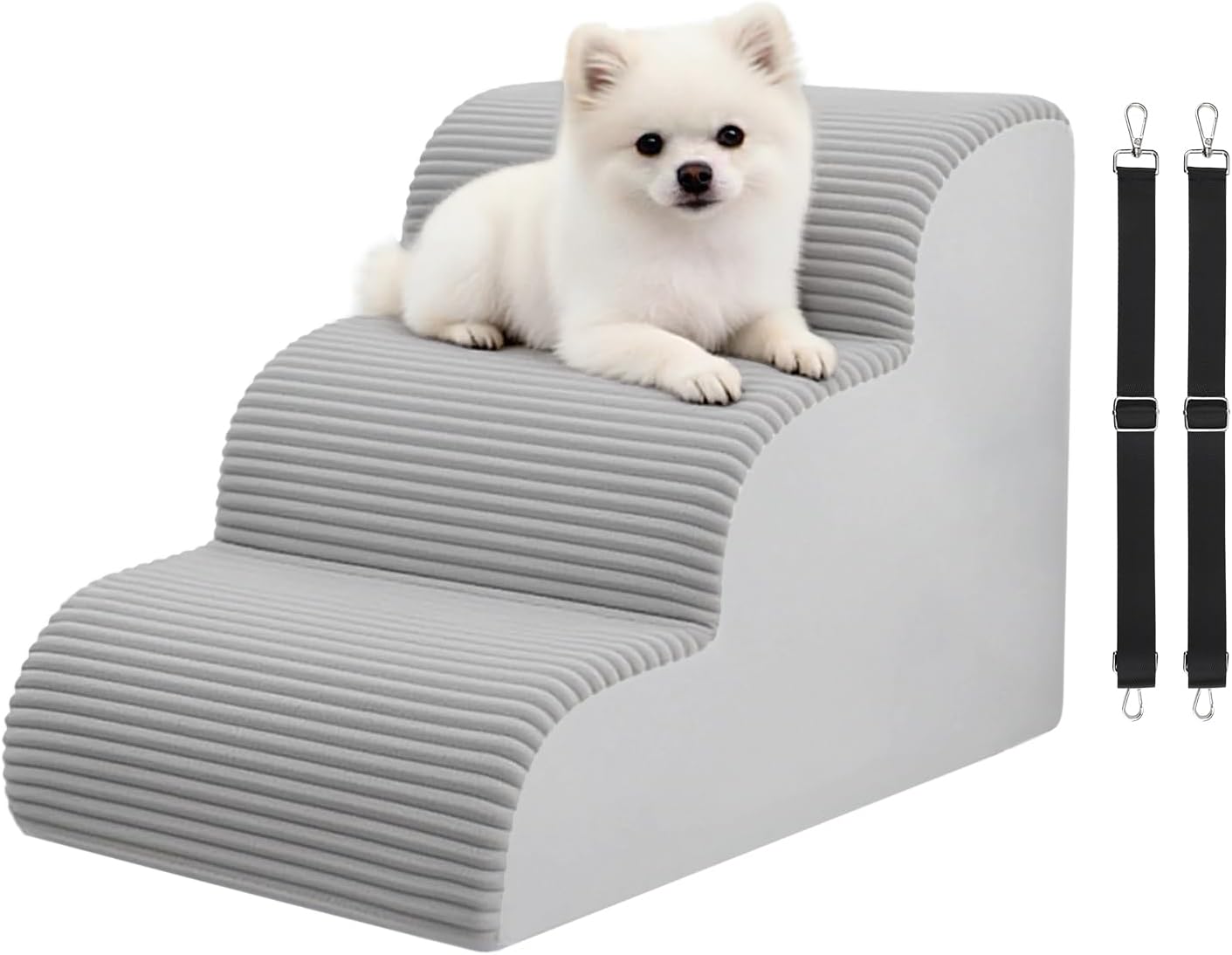 Dog Stairs for High Beds Up to 30" H with Tunnel,Extra Height 27.5" 5-Step Pet Steps for Small Dogs and Cats, Non-Slip Sturdy Dog Ramp with Anti-Tip Safety Strap and Removable Cover