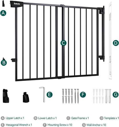 Babelio 29.7-46.5" No Bottom Bar Baby/Dog Gate for Stairs, House and Doorways, Auto Close Safety Pet Gates with Large Walk Thru Door, Hardware Mount, Black