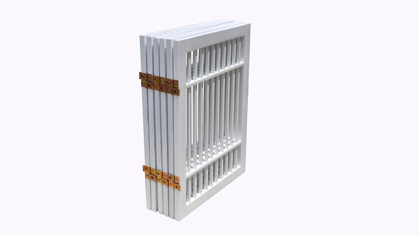 Urnporium Freestanding Wooden Dog Gate for Doorways – Foldable Acacia Wood Pet Gate, No Drill Portable Indoor/Outdoor Puppy Fence Barrier (White Pet Gate, 3 Panel 24" Tall)