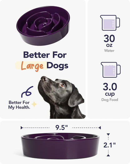 LE TAUCI Dog Bowls Slow Feeder Ceramic, 1.5 Cup Slow Feeding Bowl for Small and Medium Breed, Puzzle Dog Food Bowl for Fast Eater, Maze Purple
