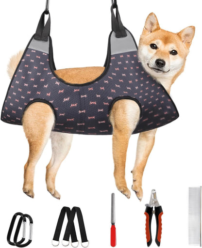 Supet Dog Grooming Hammock Harness for Dogs Cats, Relaxation Pet Nail Clipper Hammock, Restraint Dog & Small Animal Leashes Sling for Groomingk for Nail Trimming (Coral Blue, S)