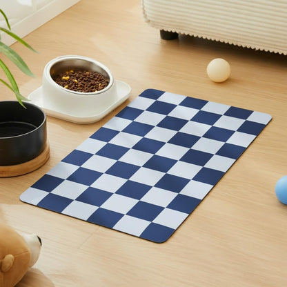 Checkered Dog Feeding Mat, Absorbent Mats for Dog Food and Water Bowl, Dispenser, Retro Aesthetic Khaki Beige Checkerboard Pet Placemat for Dogs, Cats, Puppy Accessories, 12" X 19”