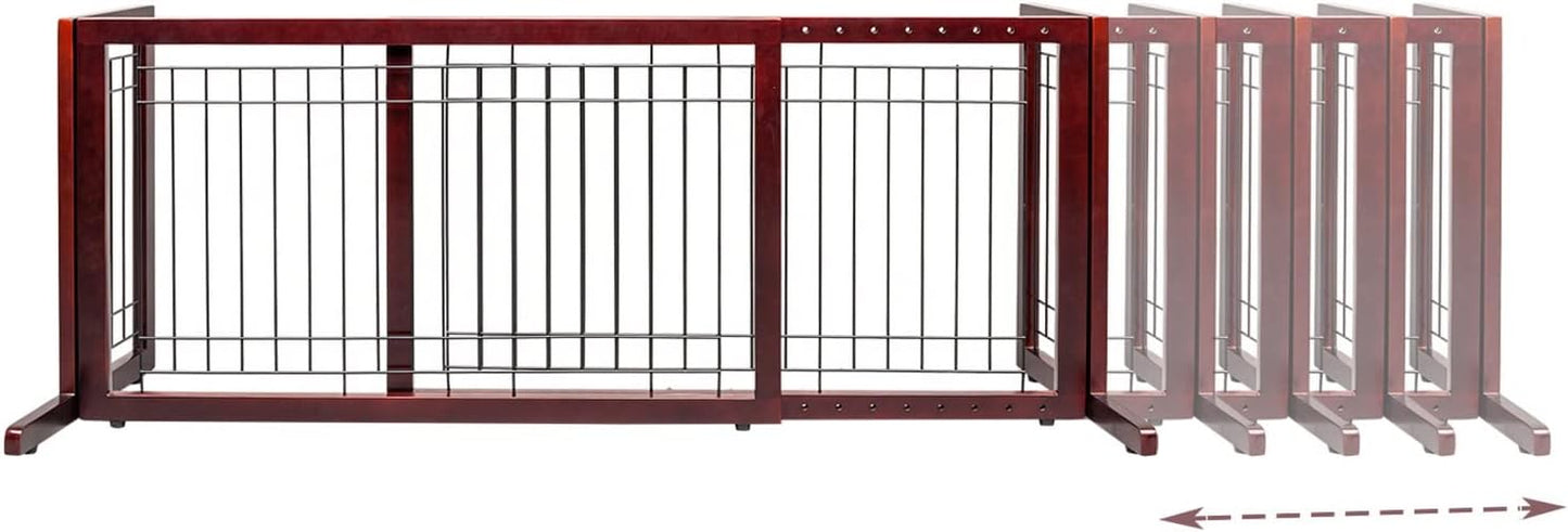Bonnlo Free Standing Dog Gate, 37" - 68" Wide Pet Gate for Fireplace Stairs Doorways, Wooden Adjustable Pet Fence Indoor, Christmas Tree Gate (Cherry)