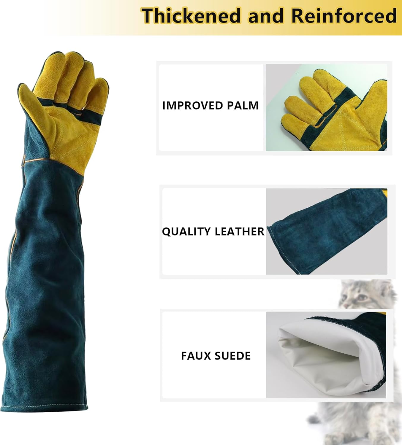 Animal Handling Gloves - 60CM Durable Bite & Scratch Resistant Gloves for Bathing, Grooming, Welding, Handling Dogs, Cats, Birds, Snakes, Parrots, Lizards, Reptiles