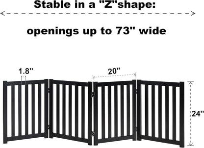 LZRS 2-Panel Wooden Free Standing Foldable Dog Gate Indoor – Solid Hardwood 24" High, Step-Over Safety Pet Gate for Doorways, Stairs & Small Spaces - Indoor Use, White